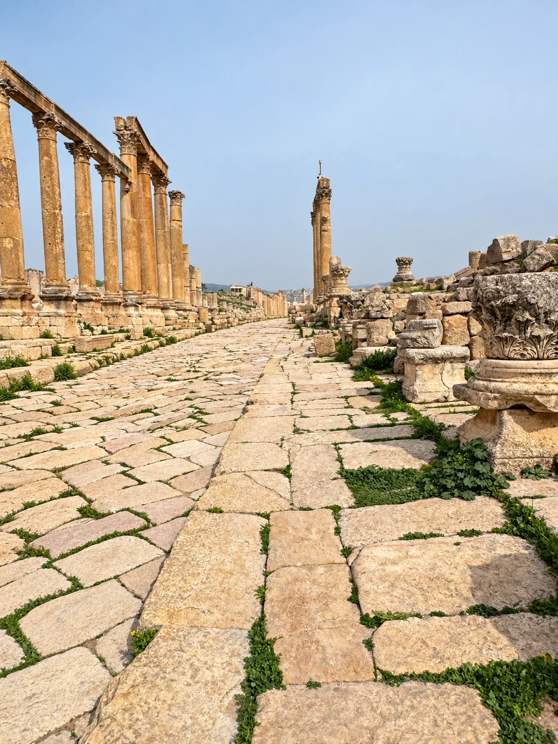 Stone colonnade and historic paving