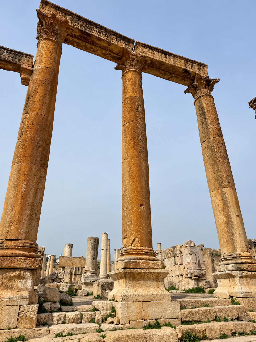 Tall stone columns against the sky